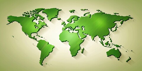 A 3D Green World Map With a Subtle Gradient and Shadows, Emphasizing the Interconnectedness of Continents