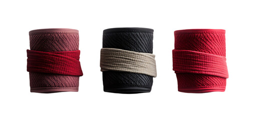 three set of Knee Wraps isolated transparent background