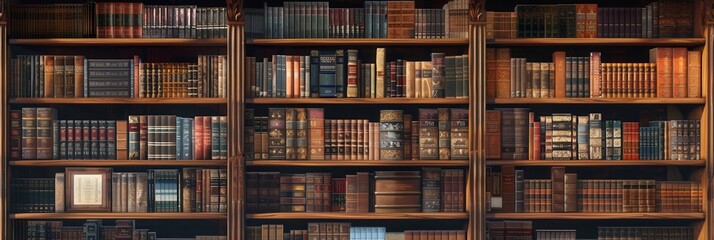 The wooden shelves showcase a diverse array of textbooks and academic literature, creating an inviting atmosphere for study and research. Generative AI