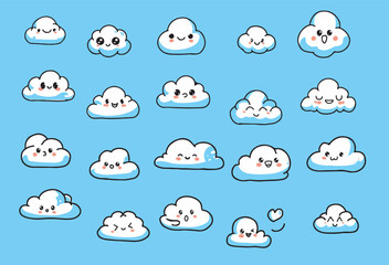 cute smiling cartoon style clouds for sky and weather design