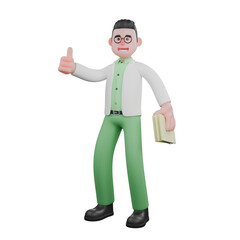 3D Urban Male. A male biologist stands with his left hand giving a thumbs up and his right hand holding a stack of papers. Biologist Illustration