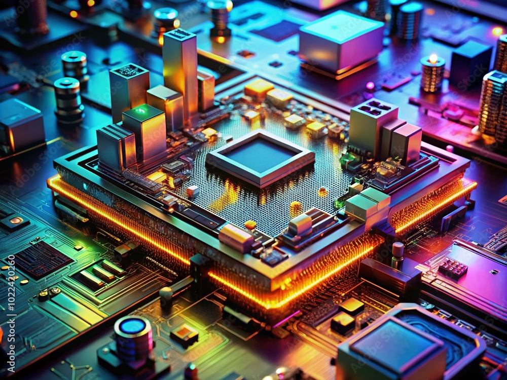 Poster futuristic 3d motherboard design with artificial intelligence elements for advanced computing applic