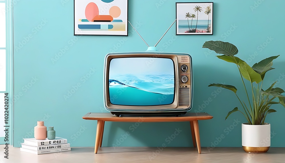 Wall mural Vintage TV in Modern Life, Home Appliances Reflect Quality of Life