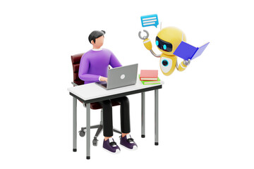 AI Education Tool 3D Character Illustration.
