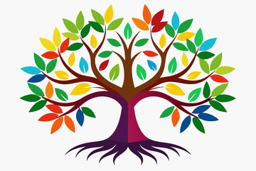Obraz premium Tree of life with leaves, vector illustration of a colorful tree with roots 
