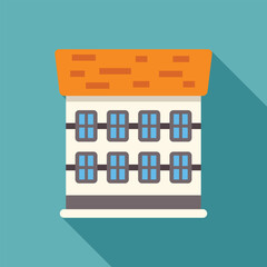 Modern building with an orange roof is casting a long shadow on a teal background in this flat design illustration