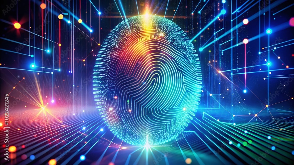 Poster futuristic fingerprint technology with big data integration for advanced security solutions