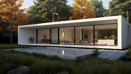 AI-Generated Image of Ultra-minimalist, modern homes, surrounded by nature.