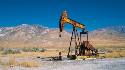 Rusty Oil Pump Jack in a Desert Landscape