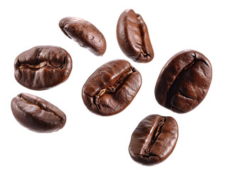 Flying Coffee Beans with Clear Background
