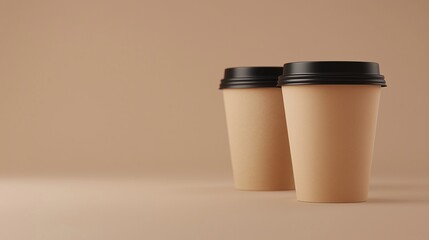 Two brown paper cup container delivery takeaway copy space for drink