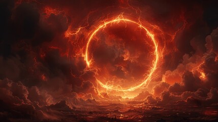 red abstract circle with plasma lightning particle effect ring glowing particles fantasy overlay