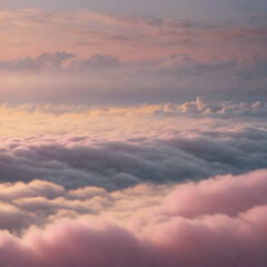 Fototapeta premium Low clouds lingering near the horizon at dawn, with the sky glowing in pastel shades of yellow, pink, and blue, creating a calming atmosphere 