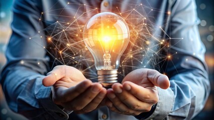 Innovation Hands Holding Light Bulb for New Ideas and Technology Advancement