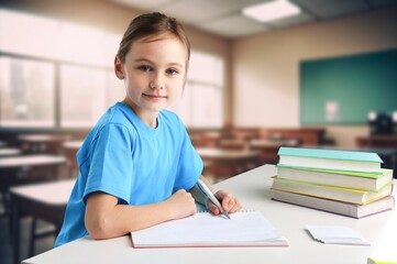 Learning school student in classroom background