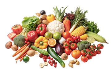 Vibrant Array of Fresh Vegetables and Fruits on White Background Display