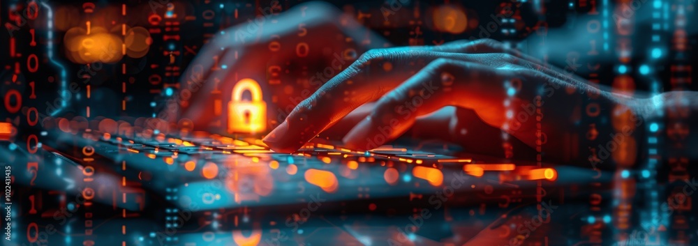 Poster network security data protection business laptop with digital padlock and cloud computing