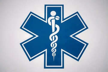 Obraz premium A blue star of life with a white caduceus in the center