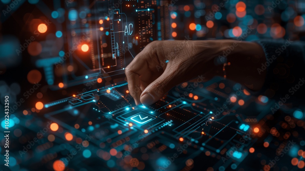Poster ai technology businessman digital interface with artificial intelligence cyber network glow
