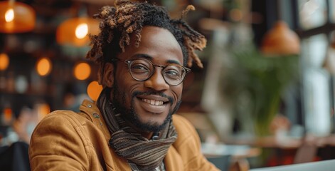 Happy businessman using smartphone while working on laptop in modern office