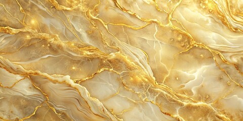 Fototapeta premium Golden Veins Flowing Through Cream-Colored Stone, Creating a Luxurious and Elegant Design
