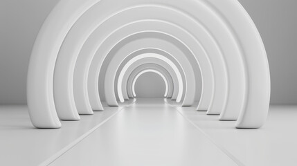 Obraz premium Step into a sleek, modern 3D space with a bright, white background and glowing neon accents for a futuristic vibe.