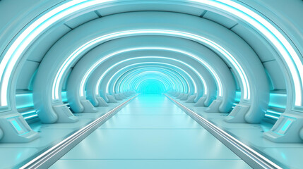 Obraz premium A sleek stage glowing with neon lights, offering a modern and abstract vibe perfect for futuristic performances.