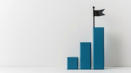 A visual chart displaying blue bars rising, topped with a flag, showcases a clear path to success on a clean white canvas.