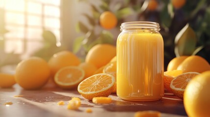 Glass of Orange Juice with Fresh Oranges