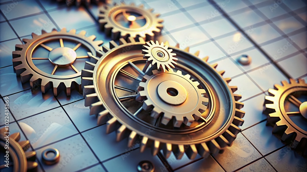 Poster macro photography of a working time icon with clock gears and calendar elements for time management 