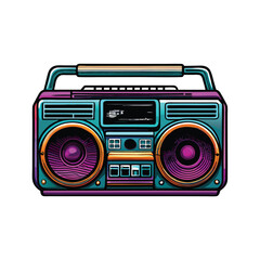 Retro 80s boombox with a futuristic gradient design.