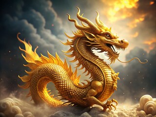 Fototapeta premium Majestic Golden Chinese Dragon on Transparent Background for Creative Projects