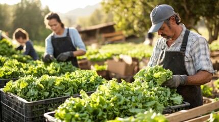 Farmer Harvesting Fresh Green Lettuce in a Field