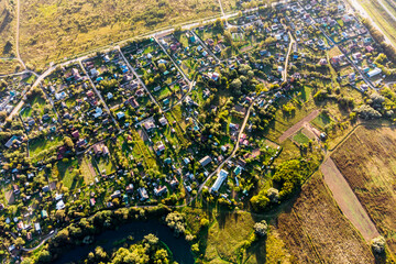 Panoramic view from a great height of a rural settlement