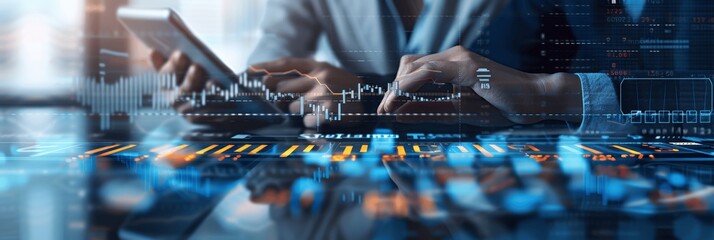 Business Intelligence and Data Analytics Team Conducting Market Analysis with Advanced Technology for Financial Success and Strategic Planning