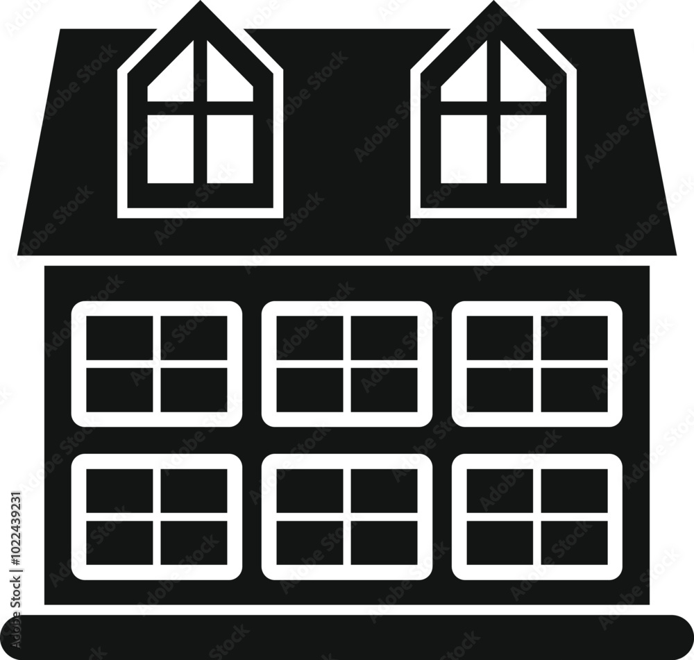 Poster simple icon of a two storey house with attic windows presenting modern architecture
