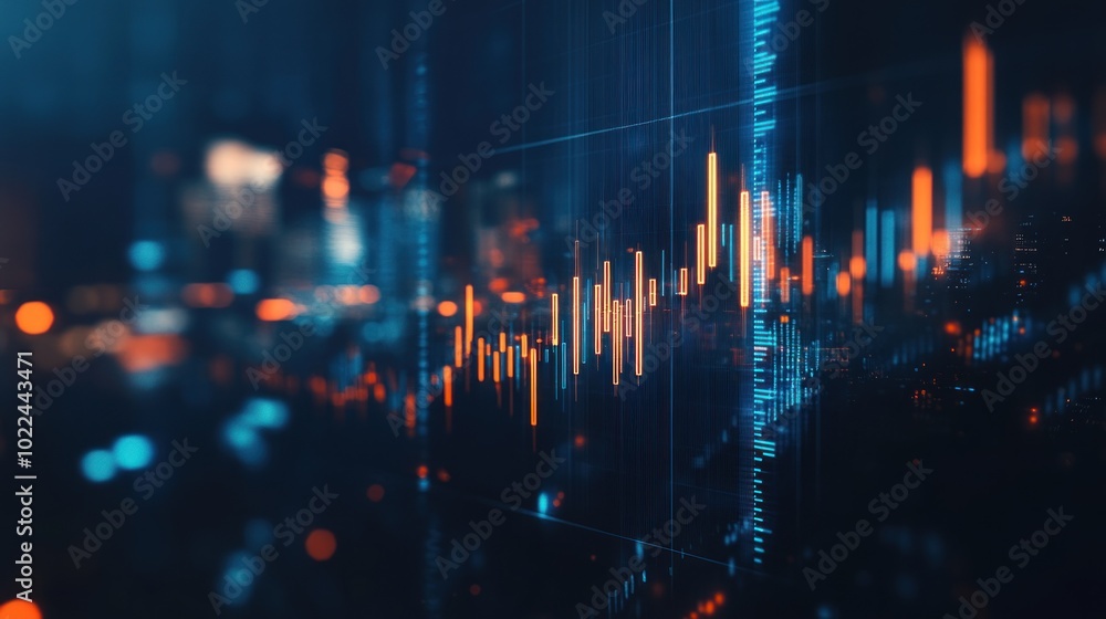 Aufkleber digital data visualization with orange and blue lines on dark background