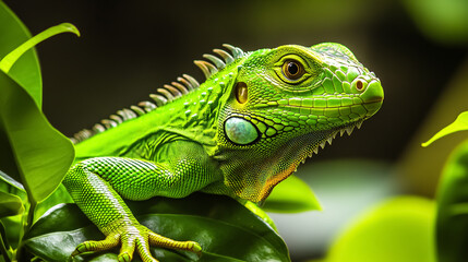 Fototapeta premium Small green iguana close-up.