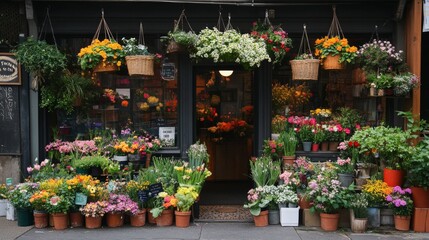 A Colorful Display of Flowers Outside a Flower Shop