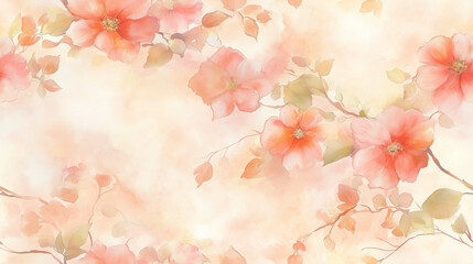 Delicate watercolor flower illustration in soft pastel colors, arranged on a light background with minimalist style, featuring a seamless pattern for holiday and winter themes, elegant and hand-painte