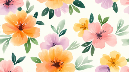 Obraz premium Delicate watercolor flower illustration in soft pastel colors, arranged on a light background with minimalist style, featuring a seamless pattern for holiday and winter themes, elegant and hand-painte