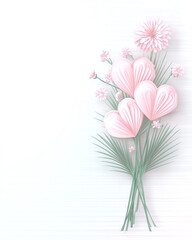 Obraz premium A bouquet of pink flowers with a white background. The flowers are arranged in a way that they look like hearts. Scene is one of love and affection