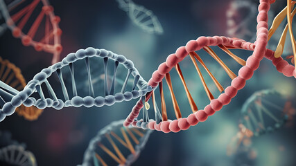  Artifical Intelligence generated DNA molecule. Chemisty and biology science education concept.