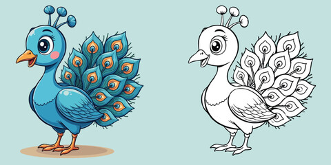 Cute Peacock Cartoon Coloring Page For Kids