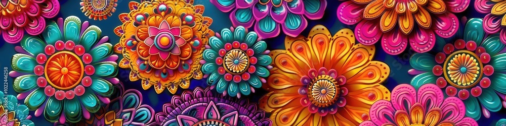 Canvas Prints A collection of vibrant floral mandalas displays intricate patterns and bright colors, perfect for inspiring creativity and decoration. Generative AI