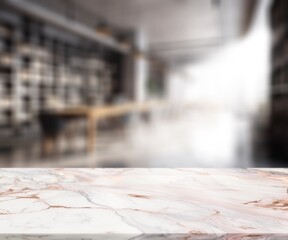 Wooden table top in modern library