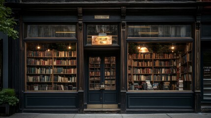 A Bookstore Storefront With Bookshelves Filled With Books