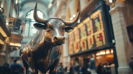 Bronze Bull Statue in Financial District.
