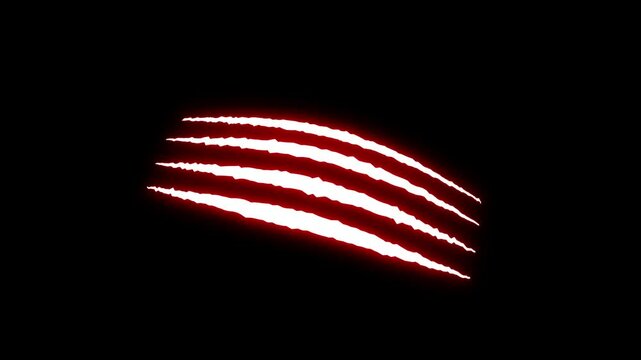 Red Claw Slash Mark Motion Graphics isolated in Black background. Beast Scratch Animation 