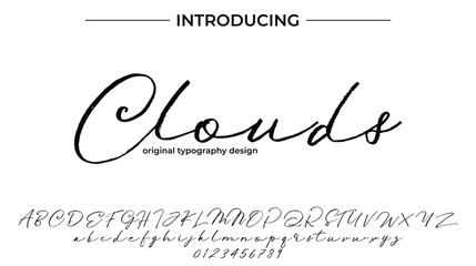 Clouds Font Stylish brush painted an uppercase vector letters, alphabet, typeface